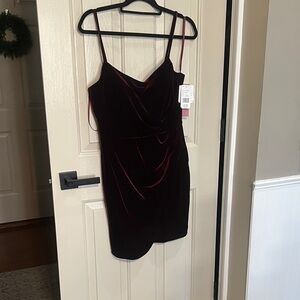 Aqua Velvet Cowl Neck Mini Dress - Burgundy